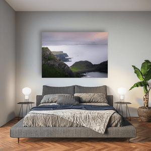 giants-causeway-cliffs-misty-coastline-sunset Pano