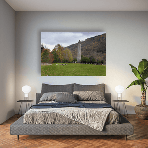 glendalough-round-tower-autumn-sheep-grazing Pano
