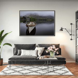 Nua Photography Print Gougane Barra Rowboat and Church on a Misty Morning, Co. Cork Gougane Barra Misty Morning Rowboat Print | Nua Photography
