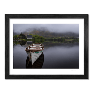 Nua Photography Print Gougane Barra Rowboat and Church on a Misty Morning, Co. Cork Gougane Barra Misty Morning Rowboat Print | Nua Photography