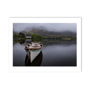 Nua Photography Print Gougane Barra Rowboat and Church on a Misty Morning, Co. Cork Gougane Barra Misty Morning Rowboat Print | Nua Photography