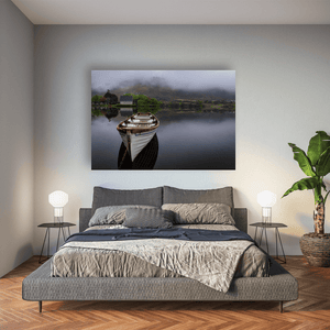 Nua Photography Print Gougane Barra Rowboat and Church on a Misty Morning, Co. Cork Gougane Barra Misty Morning Rowboat Print | Nua Photography