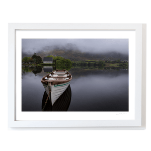 Nua Photography Print Gougane Barra Rowboat and Church on a Misty Morning, Co. Cork Gougane Barra Misty Morning Rowboat Print | Nua Photography