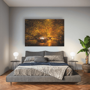 Nua Photography Print Grand Canal Autumn Golden Canopy with Barge, Dublin City Grand Canal Autumn Golden Canopy Dublin Print | Nua Photography