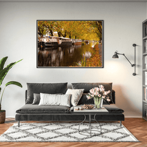 Nua Photography Print Grand Canal Autumn Scene with Barges, Dublin City Grand Canal Autumn Barges Dublin Print | Nua Photography