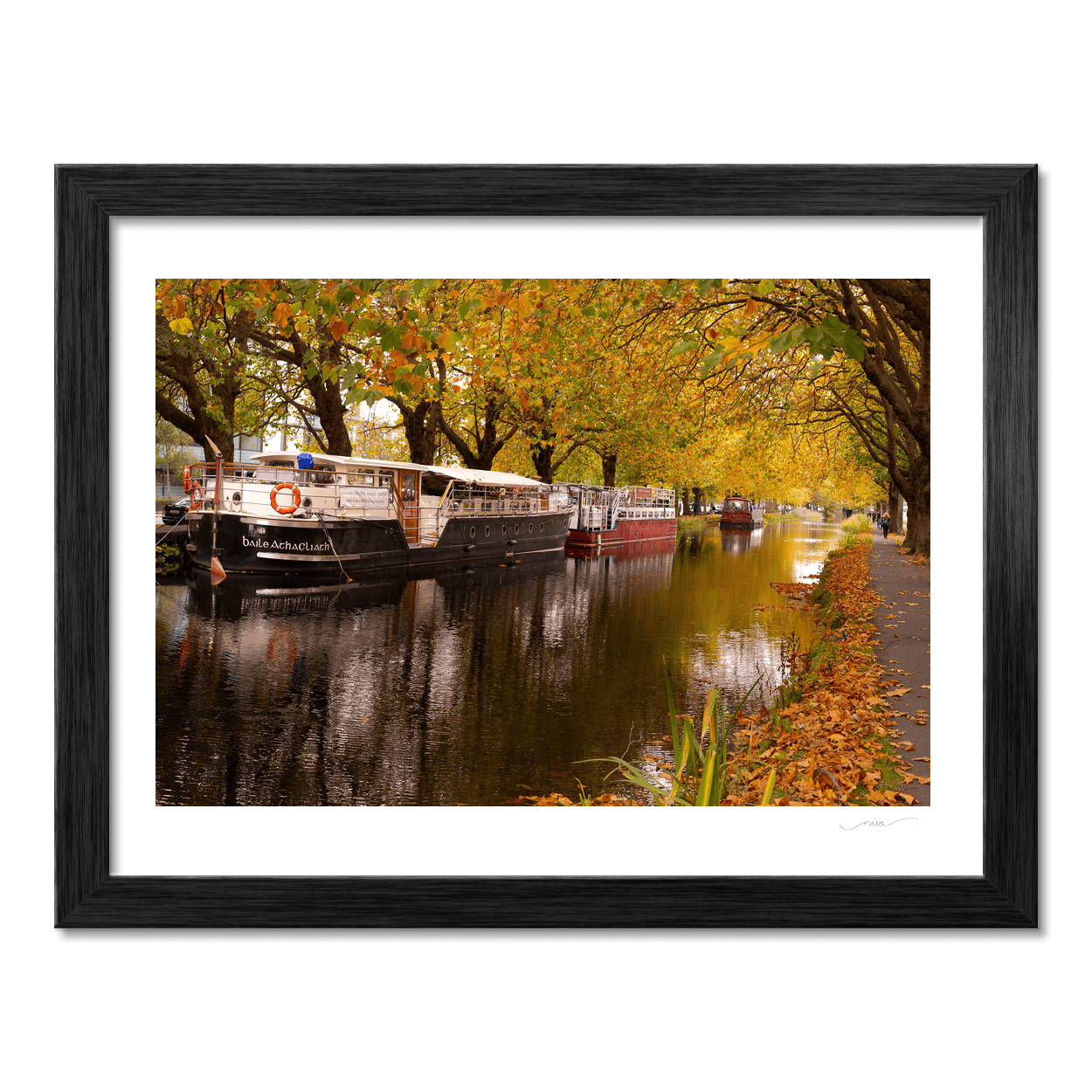 Nua Photography Print Grand Canal Autumn Scene with Barges, Dublin City Grand Canal Autumn Barges Dublin Print | Nua Photography