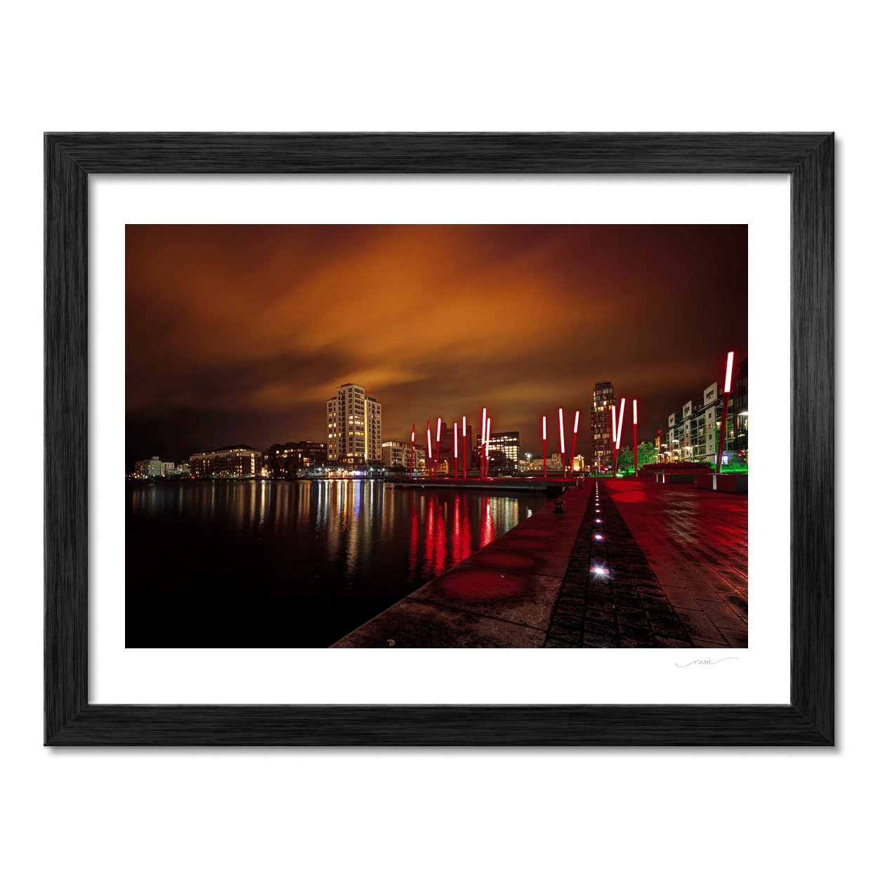 Nua Photography Print Grand Canal Dock Red Sticks at Night, Dublin City Grand Canal Dock Red Sticks at Night Print | Nua Photography