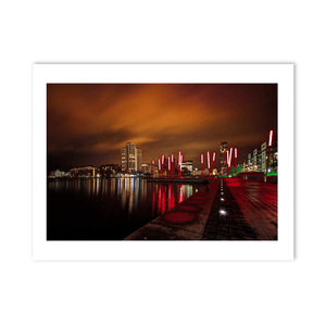 Nua Photography Print Grand Canal Dock Red Sticks at Night, Dublin City Grand Canal Dock Red Sticks at Night Print | Nua Photography