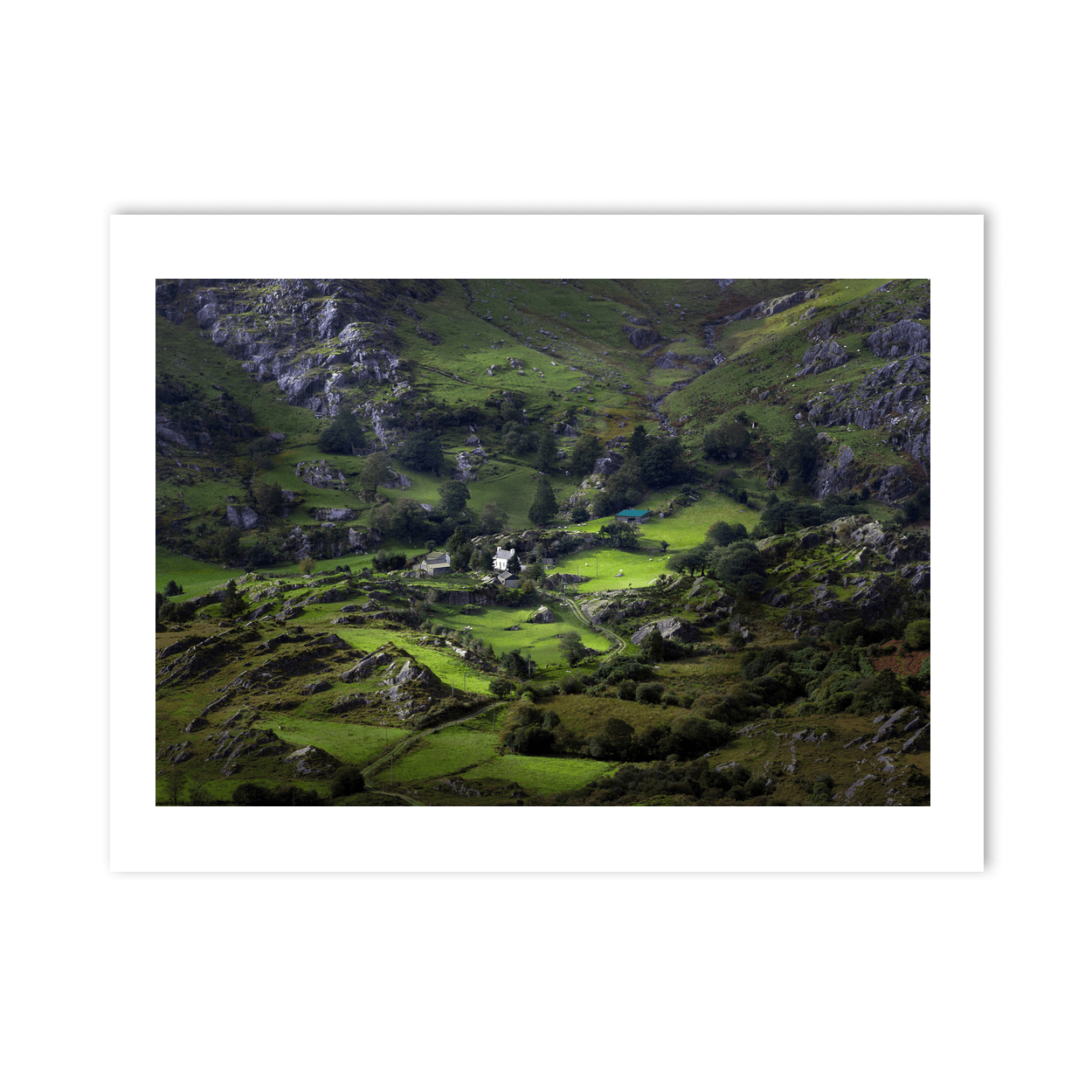 Nua Photography Print Green Valley Farmhouse Nestled in Rocky Hillside, Co. Cork Green Valley Farmhouse Rocky Hillside Cork Print | Nua Photography