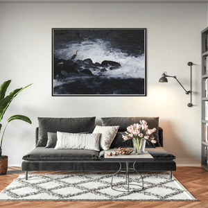 Nua Photography Print Grey Heron Standing Watch at the River Rapids, Wales Grey Heron at River Rapids Wales Print | Nua Photography