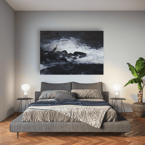 Nua Photography Print Grey Heron Standing Watch at the River Rapids, Wales Grey Heron at River Rapids Wales Print | Nua Photography