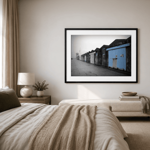 Nua Photography Print Howth Harbour Boat Sheds with Blue Doors, Co. Dublin Howth Harbour Boat Sheds Blue Doors Print | Nua Photography