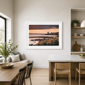 Nua Photography Print Howth Martello Tower at Sunset from Rocky Shore, Co. Dublin Howth Martello Tower Sunset Print | Nua Photography