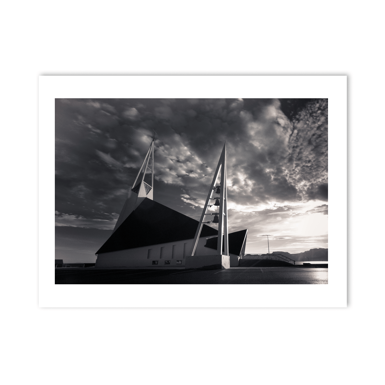 Nua Photography Print Modern Icelandic Church Under Dramatic Skies, Iceland Modern Icelandic Church Dramatic Skies Print | Nua Photography