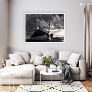 Nua Photography Print Modern Icelandic Church Under Dramatic Skies, Iceland Modern Icelandic Church Dramatic Skies Print | Nua Photography