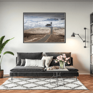 Nua Photography Print Remote Icelandic Church and Winding Road, SnÃ¦fellsnes Peninsula, Iceland Icelandic Church Snowy Mountains Print | Nua Photography