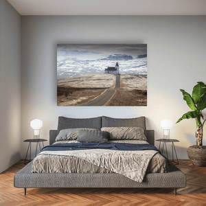 Nua Photography Print Remote Icelandic Church and Winding Road, SnÃ¦fellsnes Peninsula, Iceland Icelandic Church Snowy Mountains Print | Nua Photography