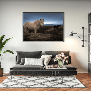 Nua Photography Print Icelandic Horses with Snow-Capped Mountains, Iceland Icelandic Horses with Mountain Backdrop Print | Nua Photography
