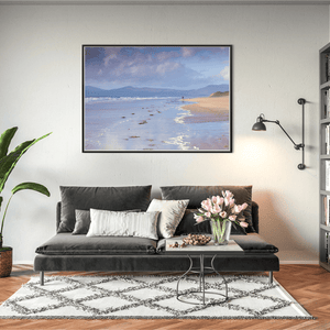 Nua Photography Print Inch Beach Dog Walker with Mountain Views, Co. Kerry Inch Beach Dog Walker with Mountain Views Print | Nua Photography