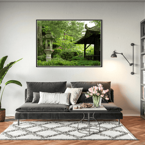 Nua Photography Print Japanese Gardens Stone Lantern and Tea House, Kildare Japanese Gardens Stone Lantern Tea House Print | Nua Photography