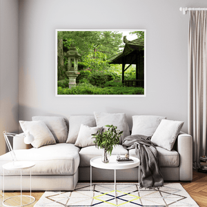 Nua Photography Print Japanese Gardens Stone Lantern and Tea House, Kildare Japanese Gardens Stone Lantern Tea House Print | Nua Photography