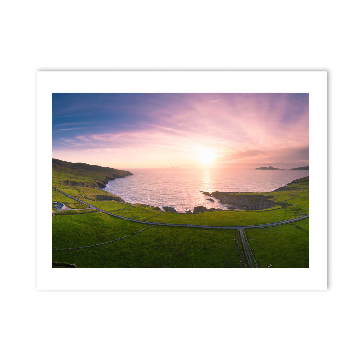 Nua Photography Print Kerry Coastline and Green Fields Aerial Sunset, Co. Kerry Kerry Coastline Green Fields Aerial Sunset Print | Nua Photography