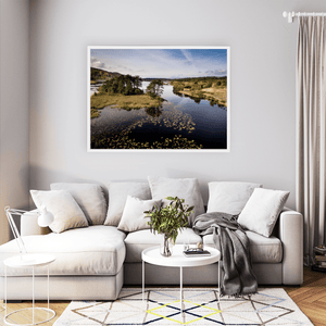 Nua Photography Print Kerry Lake with Lily Pads and Pine Island Aerial View, Co. Kerry Kerry Lake Lily Pads Pine Island Aerial Print | Nua Photography