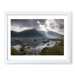kerry-mountain-lake-sunbeams-stone-cairn WF
