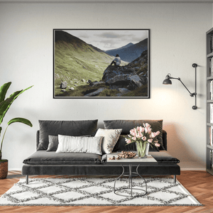Nua Photography Print Solitary Hiker in the Kerry Mountains Valley, Co. Kerry Kerry Mountains Valley Solitary Hiker Print | Nua Photography