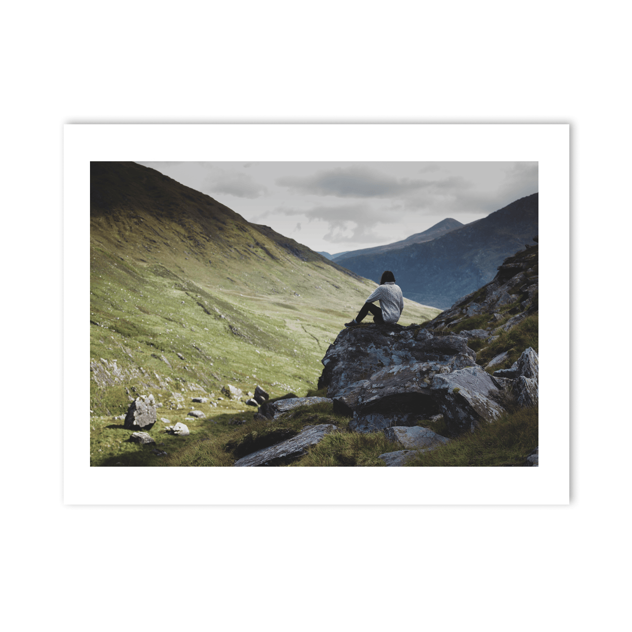 Nua Photography Print Solitary Hiker in the Kerry Mountains Valley, Co. Kerry Kerry Mountains Valley Solitary Hiker Print | Nua Photography