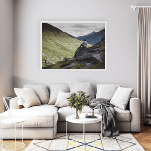 Nua Photography Print Solitary Hiker in the Kerry Mountains Valley, Co. Kerry Kerry Mountains Valley Solitary Hiker Print | Nua Photography