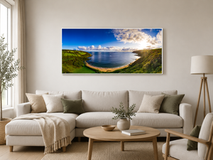 kinnagoe-bay-aerial-panorama-sunset WF-Sitting-Room