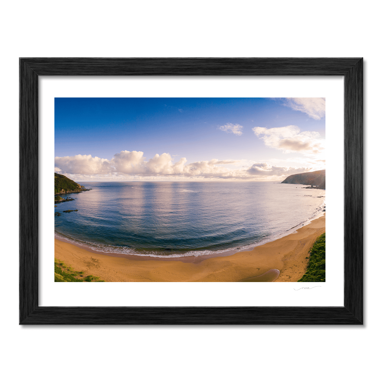 kinnagoe-bay-golden-hour-aerial-panorama PM