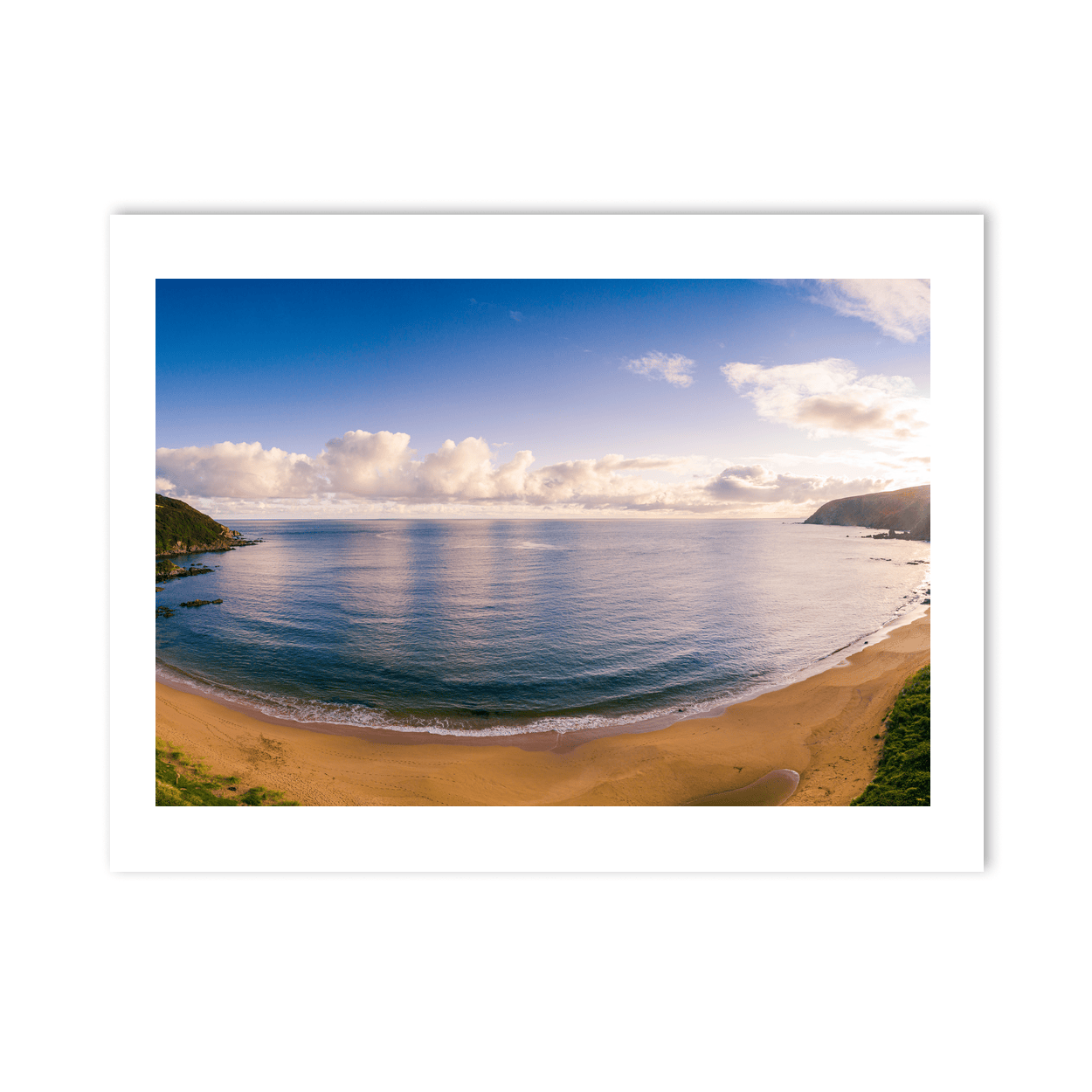 kinnagoe-bay-golden-hour-aerial-panorama PM