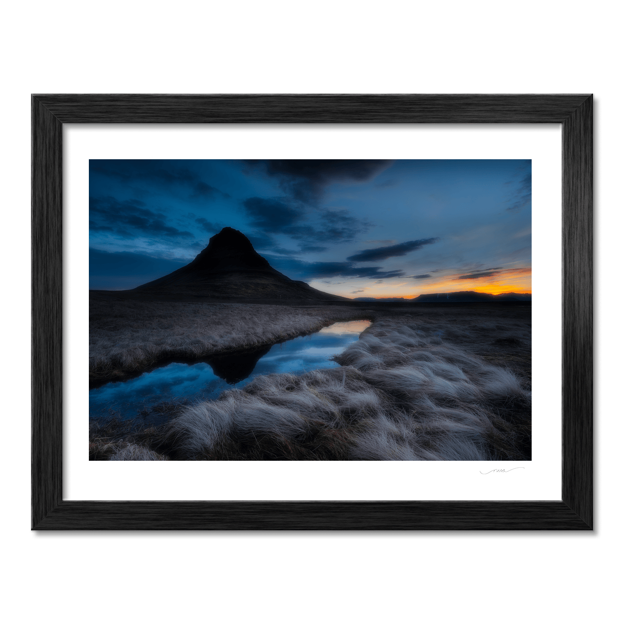 Nua Photography Print Kirkjufell Mountain at Twilight with Stream Reflection, Iceland Kirkjufell Mountain Twilight Reflection Print | Nua Photography