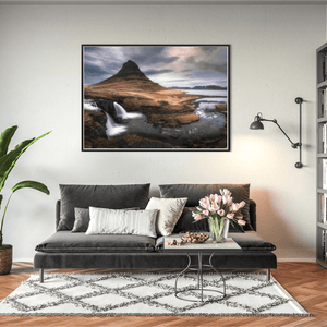 Nua Photography Print Kirkjufell Mountain and Waterfalls Under Dramatic Skies, Iceland Kirkjufell Mountain and Waterfalls Iceland Print | Nua Photography