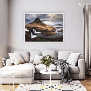 Nua Photography Print Kirkjufell Mountain and Waterfalls Under Dramatic Skies, Iceland Kirkjufell Mountain and Waterfalls Iceland Print | Nua Photography
