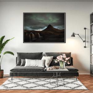 Nua Photography Print Kirkjufell Mountain and Northern Lights with Waterfall, Iceland Kirkjufell Northern Lights & Waterfall Print | Nua Photography