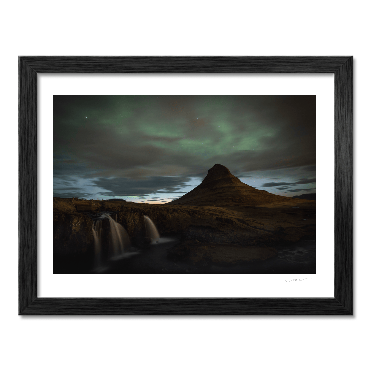 Nua Photography Print Kirkjufell Mountain and Northern Lights with Waterfall, Iceland Kirkjufell Northern Lights & Waterfall Print | Nua Photography