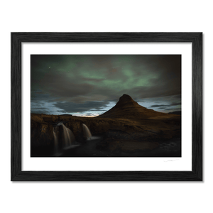 Nua Photography Print Kirkjufell Mountain and Northern Lights with Waterfall, Iceland Kirkjufell Northern Lights & Waterfall Print | Nua Photography