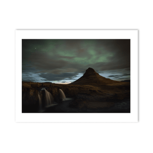 Nua Photography Print Kirkjufell Mountain and Northern Lights with Waterfall, Iceland Kirkjufell Northern Lights & Waterfall Print | Nua Photography