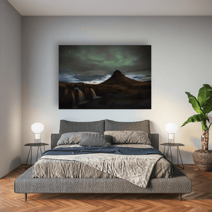 Nua Photography Print Kirkjufell Mountain and Northern Lights with Waterfall, Iceland Kirkjufell Northern Lights & Waterfall Print | Nua Photography
