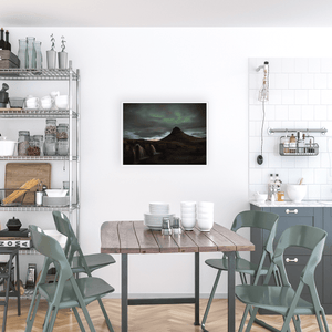 Nua Photography Print Kirkjufell Mountain and Northern Lights with Waterfall, Iceland Kirkjufell Northern Lights & Waterfall Print | Nua Photography