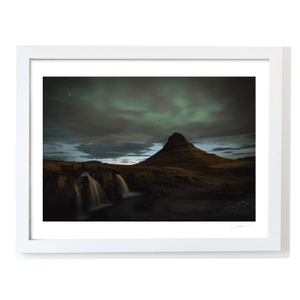 Nua Photography Print Kirkjufell Mountain and Northern Lights with Waterfall, Iceland Kirkjufell Northern Lights & Waterfall Print | Nua Photography