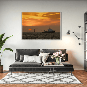 lighthouse-ship-sunset-golden-sky BFW