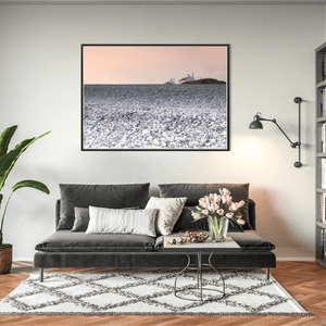 Nua Photography Print Welsh Pebble Beach with Coastal Cottages at Sunset, Wales Welsh Pebble Beach Cottages at Sunset Print | Nua Photography