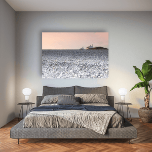 Nua Photography Print Welsh Pebble Beach with Coastal Cottages at Sunset, Wales Welsh Pebble Beach Cottages at Sunset Print | Nua Photography
