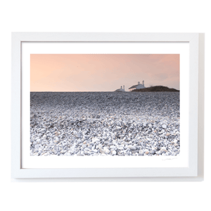 Nua Photography Print Welsh Pebble Beach with Coastal Cottages at Sunset, Wales Welsh Pebble Beach Cottages at Sunset Print | Nua Photography