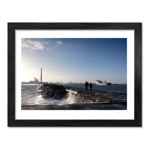 Nua Photography Print Poolbeg Chimneys and Couple Walking the Great South Wall, Dublin City Poolbeg Chimneys Great South Wall Dublin Print | Nua Photography