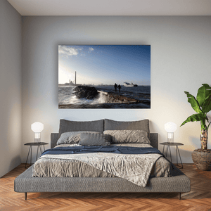 Nua Photography Print Poolbeg Chimneys and Couple Walking the Great South Wall, Dublin City Poolbeg Chimneys Great South Wall Dublin Print | Nua Photography